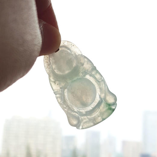 【天然正品】A货翡翠AU750黄金镶天然细腻冰种飘蓝花佛公翡翠吊坠项链链长：45CM（长度可调节）女士060925NJS18现售价：3280 商品图8