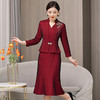 雀说秋季新款气质优雅红色鱼尾连衣裙AL5628 商品缩略图0