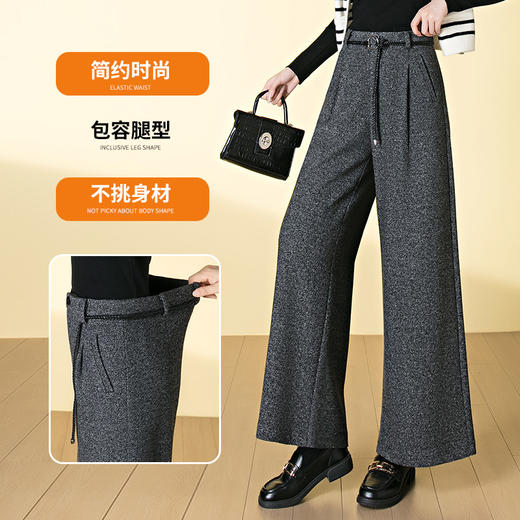 HSS 3071羊毛呢阔腿裤松紧高腰加厚休闲宽松垂感休闲裤 商品图1