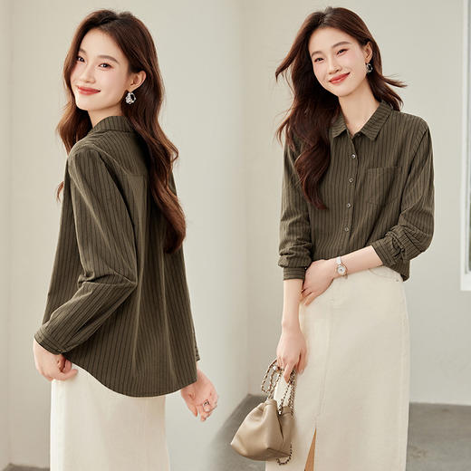 SC32-9502-158秋季高级感轻奢减龄洋气竖条纹衬衫上衣女2025年春秋宽松棉衬衣潮 商品图3