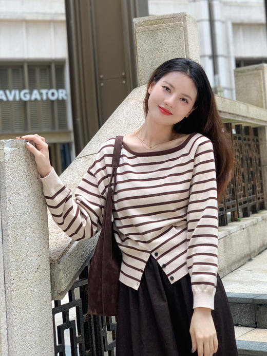 【百图lulu定制】【赫本条纹衫】一字领 条纹 针织衫 商品图13