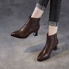 ZM 258699皮靴子尖头瘦瘦靴粗跟高跟显瘦短筒靴 商品缩略图1