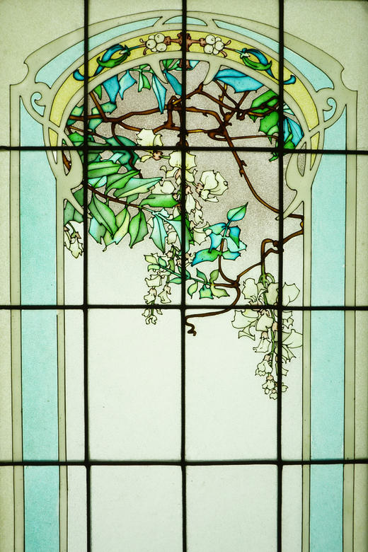 独角鹿西洋古董20世纪初法国新艺术风格时期工坊L’Homme & Lefèvre签名出品繁花齐绽主题彩绘玻璃花窗一组 商品图5