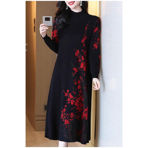 雀说法式气质撞色连衣裙秋季时尚设计感修身开叉裙子AL8018 商品图1