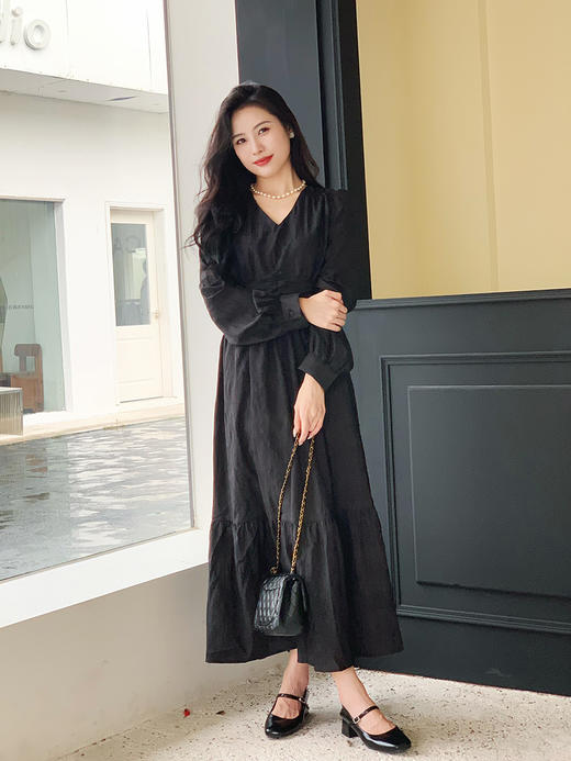 【百图lulu定制】【长公主连衣裙】V领 收腰 宫廷风 长袖连衣裙 商品图0