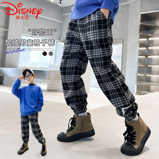迪士尼男童加绒裤子一体绒冬季儿童运动裤秋冬加厚男大童卫裤长裤 商品图2