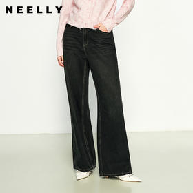NEELLY纳俪商场同款秋季新款时尚显瘦深色阔腿牛仔裤女微弹长裤N25094H04631