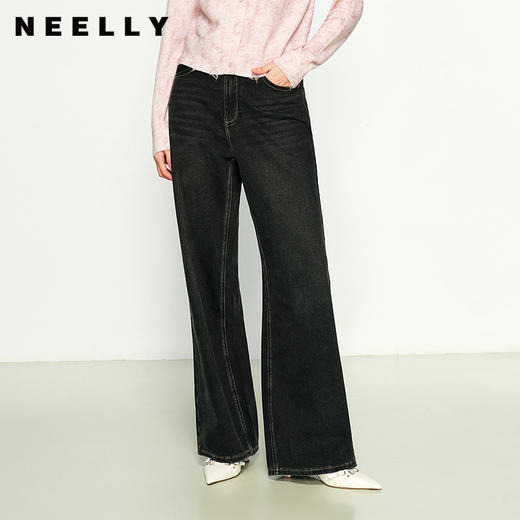 NEELLY纳俪商场同款秋季新款时尚显瘦深色阔腿牛仔裤女微弹长裤N25094H04631 商品图0