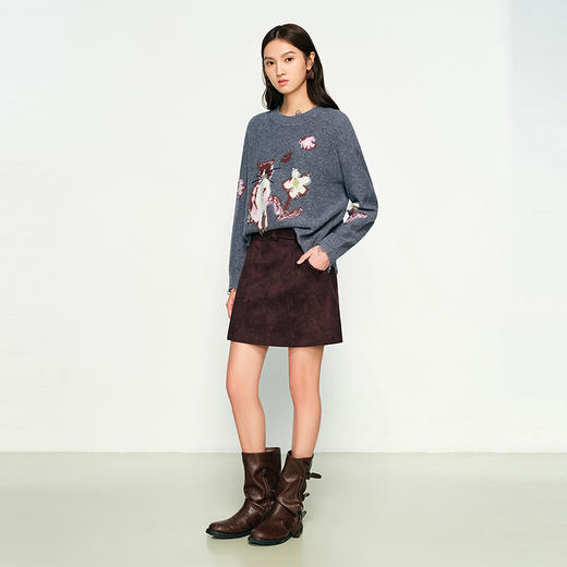 NEELLY纳俪商场同款秋季新款复古显白高腰短裙女简约显瘦A字裙N25094E04628 商品图2