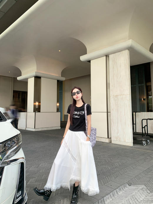 【110元任选2件】最后一波现货！2色韩系简约珍珠卡通猫修身百搭短袖T恤 商品图7