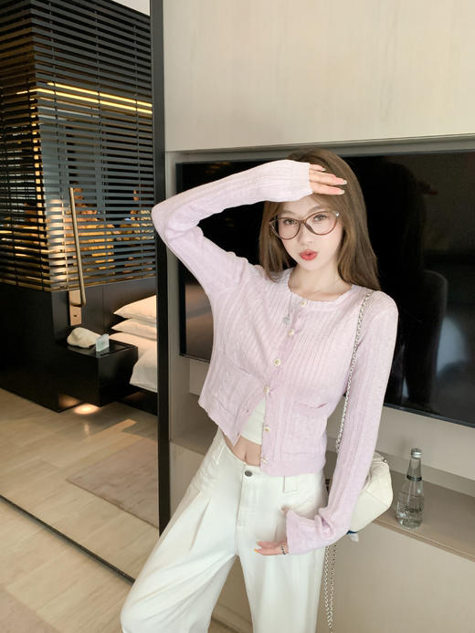 <曾小咸推荐>现货秒杀！微信超特价！韩系甜美风粉色短款针织开衫 日常199.99 立减120 秒杀79.99！ 商品图5