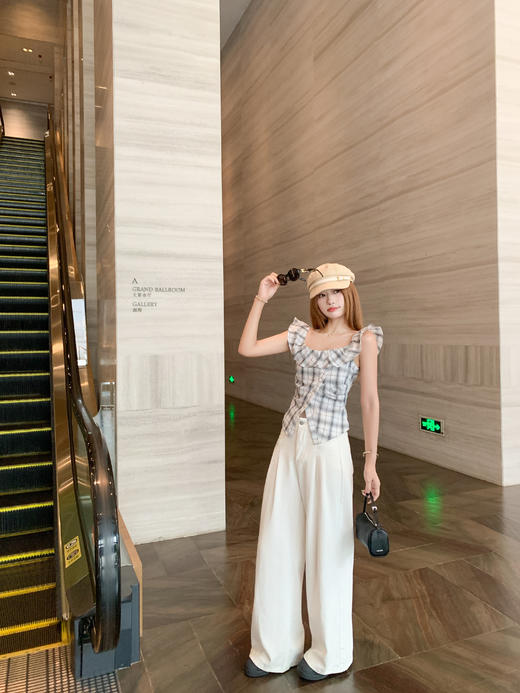 <曾小咸推荐>3.29现货秒杀！微信超特价！韩系一字肩排扣开叉格子衬衫 日常119.99 立减60 秒杀59.99！ 商品图6