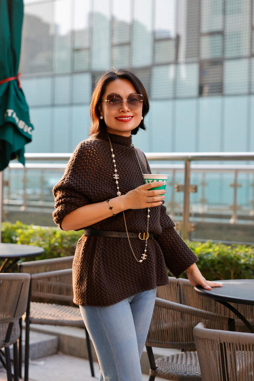 100%山羊绒镂空宽松高领套头衫 商品图0