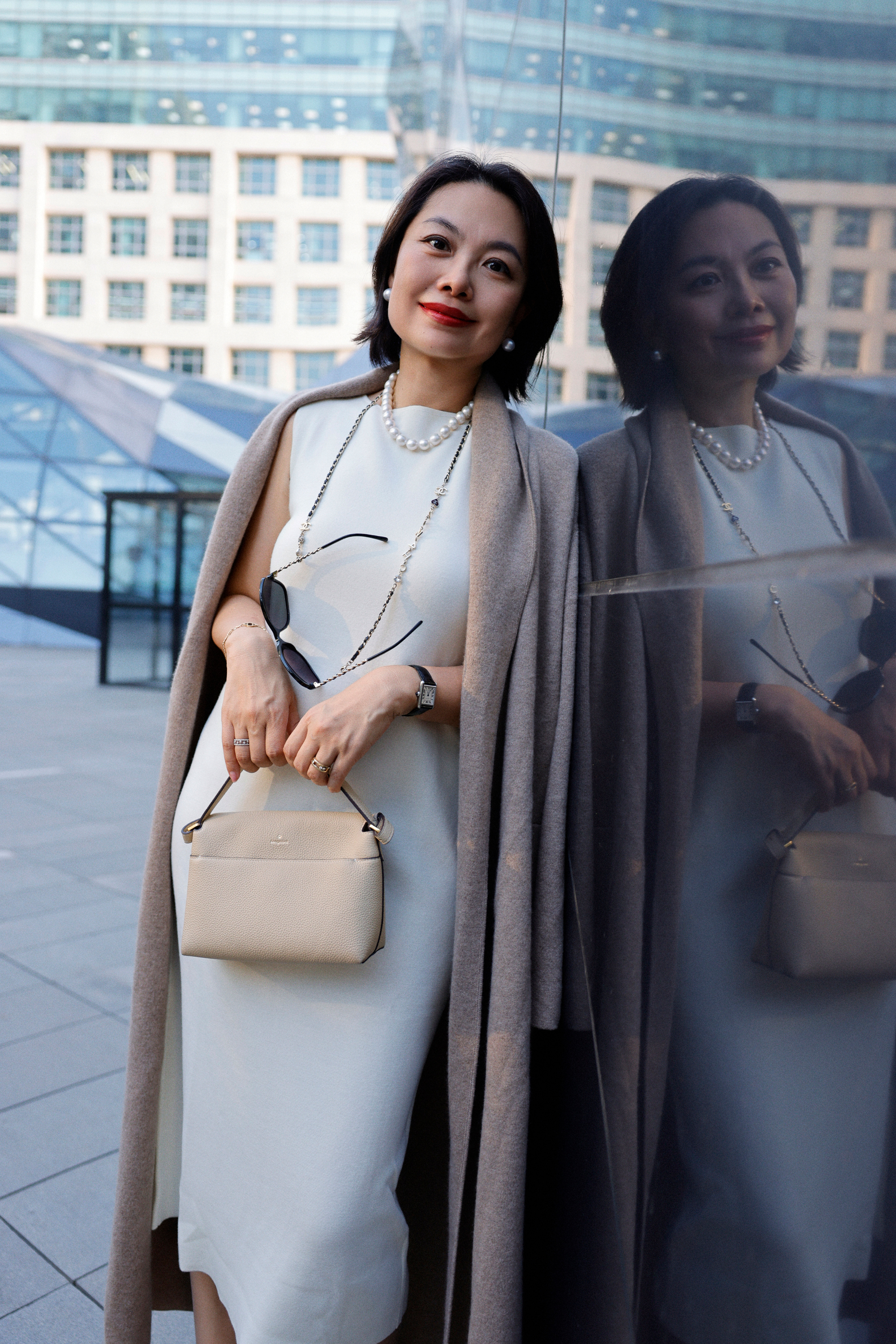 100%绵羊毛无袖一字领长裙