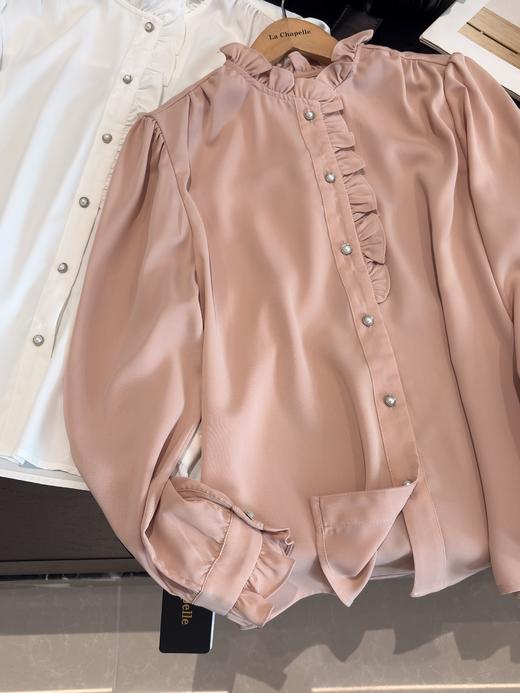 会员福利【顺滑/垂坠】拉夏贝尔/La Chapelle法式温柔甜美设计感小众木耳边门襟长袖衬衫女气质衬衣秋 商品图6