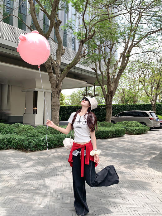 【110元任选2件】最后一波现货！2色韩系简约珍珠卡通猫修身百搭短袖T恤 商品图9