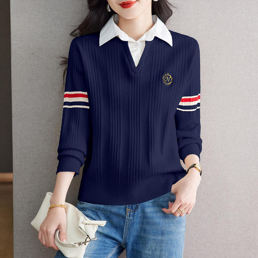 CC针织假两件上衣女秋装2025新款宽松别致漂亮小衫洋气衬衫长袖衬衣 商品图0