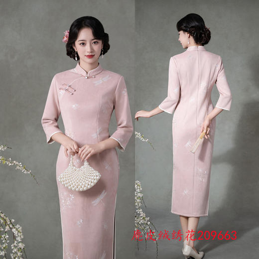 SKY 209661麂皮绒绣花文艺范改良旗袍复古 商品图3