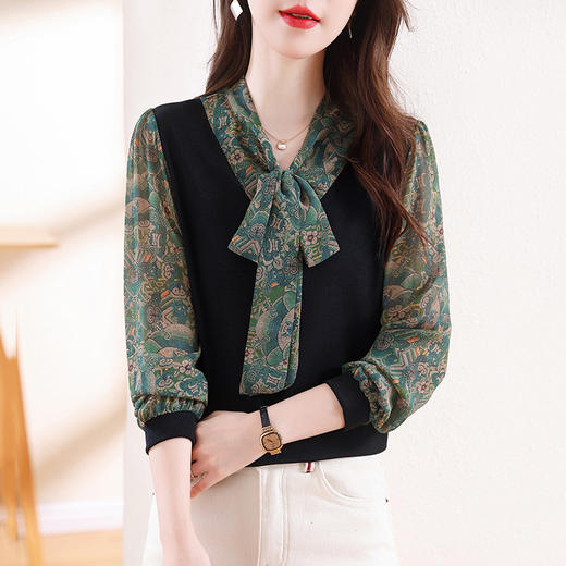 KQL蝴蝶结衬衫女2025春季新款长袖假两件时尚高级感减龄显瘦上衣 商品图3