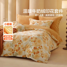 水星家纺A类牛奶绒印花四件套