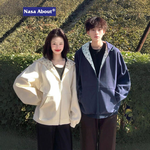 NASA情侣复古开衫连帽卫衣春秋新款美式宽松舒适休闲百搭时尚夹克 商品图0