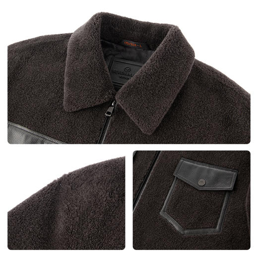 柒牌男装翻领皮衣外套男士2025秋冬新品绵羊毛商务休闲工装上衣129J70810 商品图3