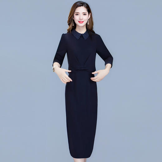 QYM 99H221-Y时尚娃娃领假两件连衣裙高腰包臀裙 商品图2