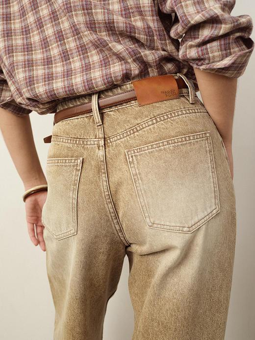 TR她热 沙棕胶片 棕黄色水洗复古做旧百搭宽松休闲直筒牛仔裤 商品图3