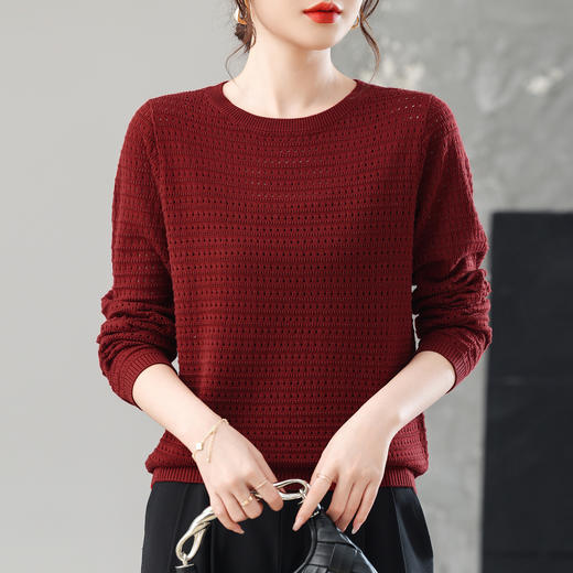 CC早秋薄款针织衫长袖镂空上衣秋装2025新款女装圆领宽松打底衫毛衣 商品图2