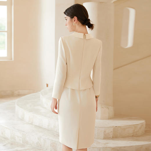 IWY/米色醋酸假两件连衣裙气质高端女神范圆领正装千金风套装裙Q1212 商品图4