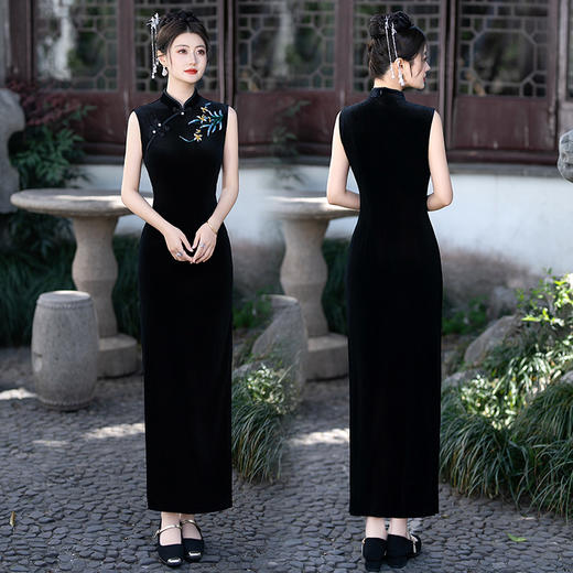 170斤可穿无袖韩国绒修身旗袍裙ZQ2507 商品图2