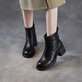 ZM 258683马丁靴复古厚底粗跟法式短靴