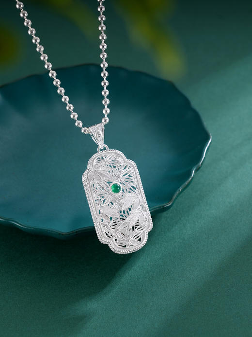 子佩集S990银【枫生水起】大号套链项链【DSDZ010】纯银花丝绿玉髓大师工坊原创作品枫叶2509 商品图3