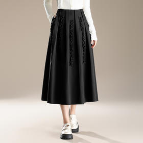 QYM M257-Y木耳边休闲裙高腰百褶裙半身裙时尚中长款气质A字裙