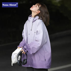 NASA美式渐变冲锋衣外套女2025秋季新款时尚减龄夹克上衣大码女装