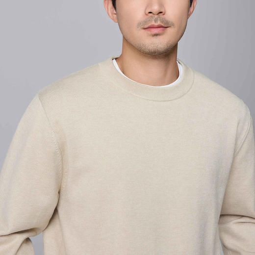 墨麦客男装纯色横纹肌理圆领针织衫男士冬季新款宽松休闲毛衣 商品图2