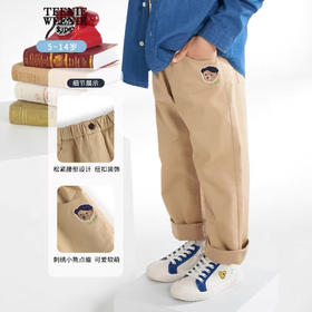 2025春秋新款新款小熊儿童卡通刺绣韩版休闲直筒梭织长裤男童女童裤子