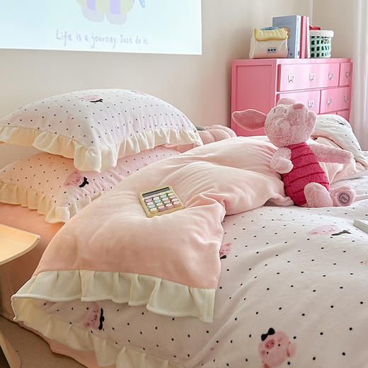【秋冬新品】高克重保暖花边牛奶绒卡通四件套 商品图7