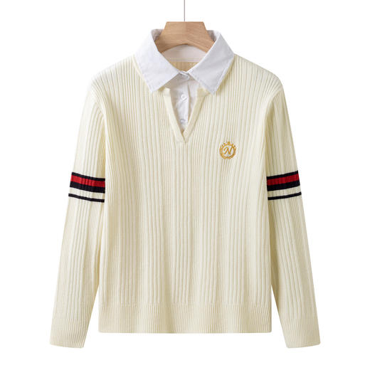 CC针织假两件上衣女秋装2025新款宽松别致漂亮小衫洋气衬衫长袖衬衣 商品图4