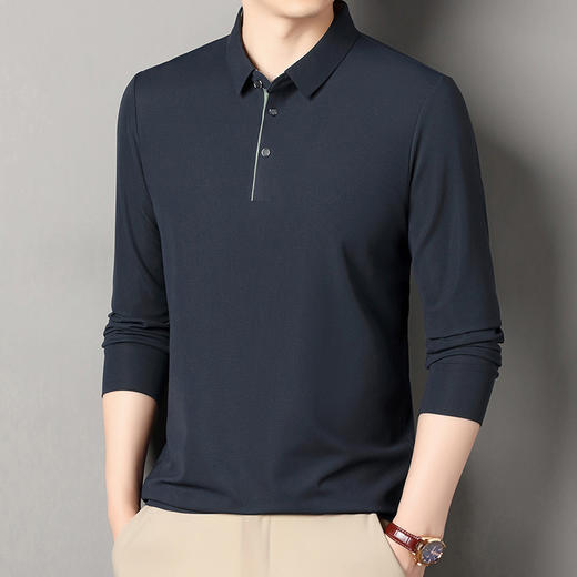 男长袖衬衫领T恤衫中青年男士纯色薄款休闲打底衫男T恤 商品图2