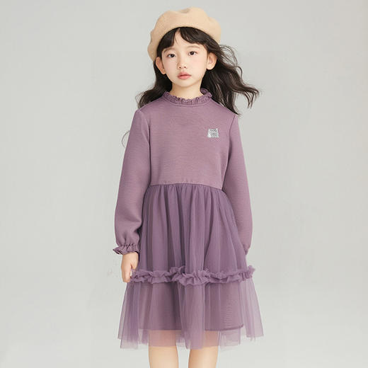 笛莎Deesha 2025冬季女童甜美气质加绒拼接针织连衣裙 商品图1