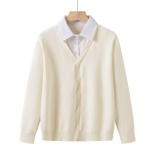 CC秋季衬衫领长袖针织t恤女2025新款气质洋气打底衫内搭假两件上衣 商品图4