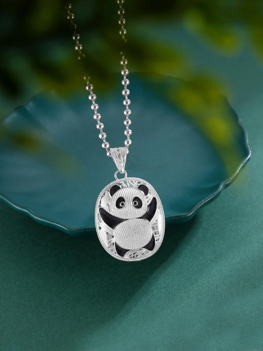 子佩集S990银【熊猫佩佩】情侣套链项链【DSDZ004】原创作品花丝珐琅彩双面吊坠2509 商品图0