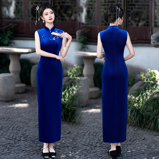 170斤可穿无袖韩国绒修身旗袍裙ZQ2507 商品图1