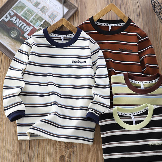 秋冬加厚条纹长T恤打底单穿110-170 商品图0