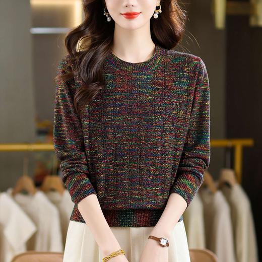 CC紫色圆领针织衫女春秋2025年气质款长袖打底套头宽松显瘦通勤毛衣 商品图3