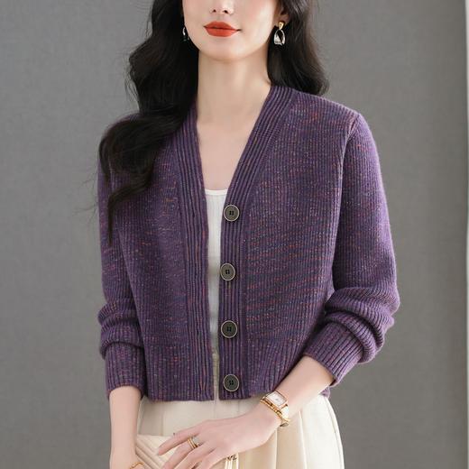 CC气质V领针织开衫女 2025春秋新款简约单排扣修身百搭显高短款上衣 商品图2