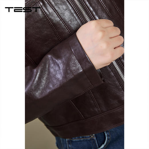秋上新修身显瘦机车风棕色皮衣夹克2253014 商品图3