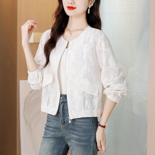 KQL时尚圆领提花拉链夹克外套女2025秋季新款休闲短款百搭棒球服批发 商品图3