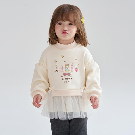 笛莎Deesha 2025冬季女童新款甜美网纱拼接半高领加绒卫衣 商品图3